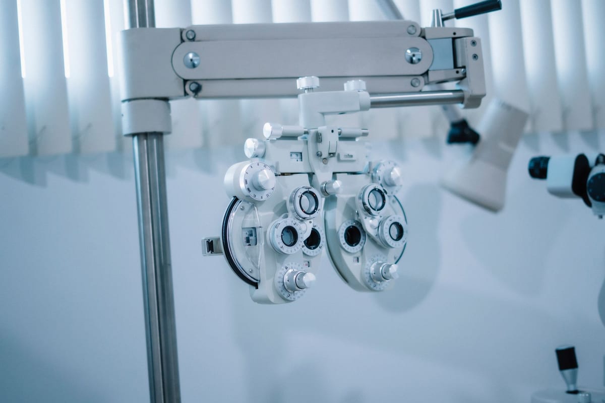 A phoropter, the instrument used to refine a spectacle prescription